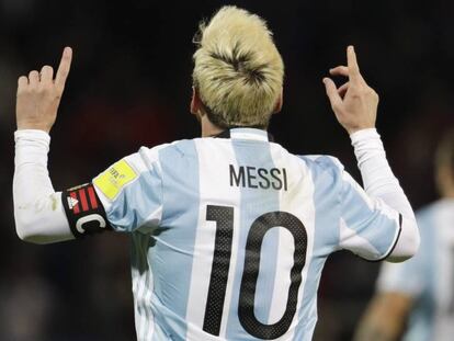 Messi celebra su gol ante Uruguay.