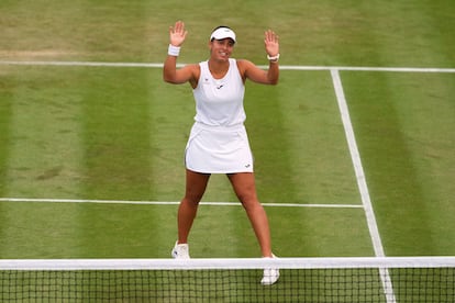 Bouzas celebra la victoria conta Kenin.