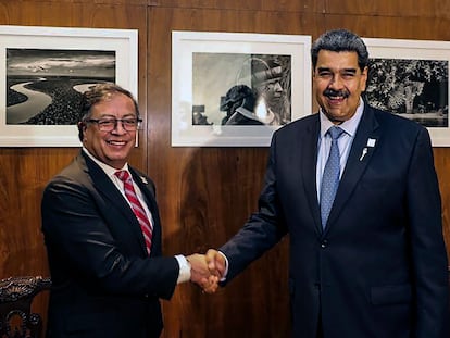 Gustavo Petro y Nicolás Maduro durante su encuentro bilateral en Brasilia.