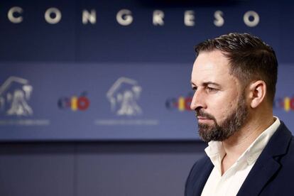 El líder del Vox, Santiago Abascal, este miércoles en el Congreso de los Diputados.