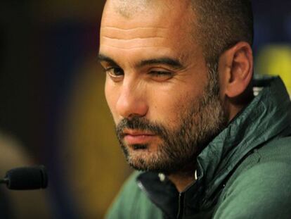 Pep Guardiola at a press conference before the Chelsea game on Tuesday.