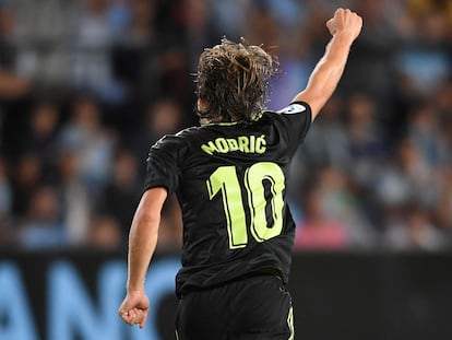 Luka Modric celebra su gol ante el Celta en la segunda jornada de Liga en Balaídos este sábado.