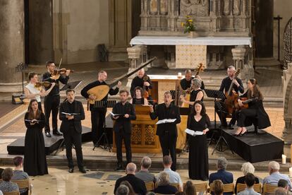 El Ensemble Polyharmonique y {oh!} Orkiestra Historyczna (Katowice) interpretan música de Dieterich Buxtehude en la Peterskirche de Leipzig el pasado sábado.