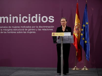 La delegada del Gobierno contra la violencia de género, Victoria Rosell, este jueves en el Ministerio de Igualdad para presentar los datos de 2021.