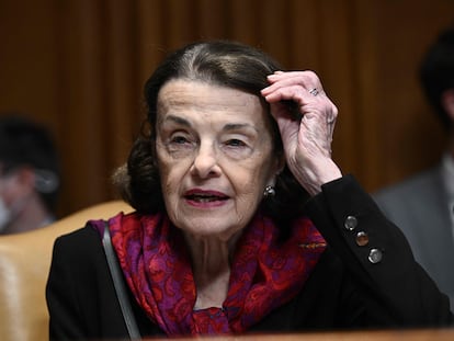 In this file photo taken on May 11, 2022 US Senator Dianne Feinstein (D-CA) listens as US Secretary of Commerce Gina Raimondo testifies before the Senate Appropriations subcommittee on Commerce, Justice, Science, and Related Agencies.