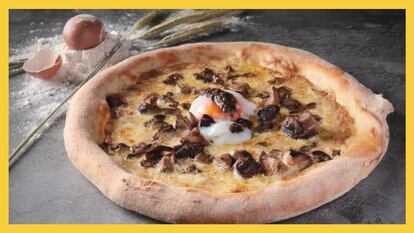 Plato: pizza de trufa y huevo poché del restaurante Ôven Mozzarella de Madrid.