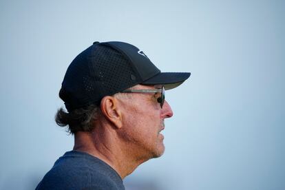 United States' Phil Mickelson waits to play on the 17th tee on the first day of the British Open Golf Championships at the Royal Liverpool Golf Club