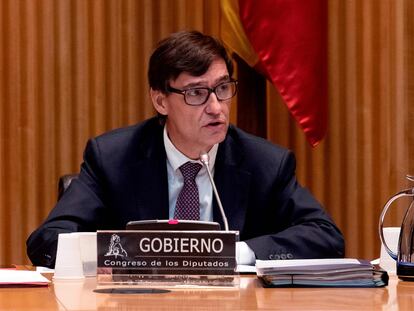 El ministro de Sanidad, Salvador Illa, durante su comparecencia en el Congreso.