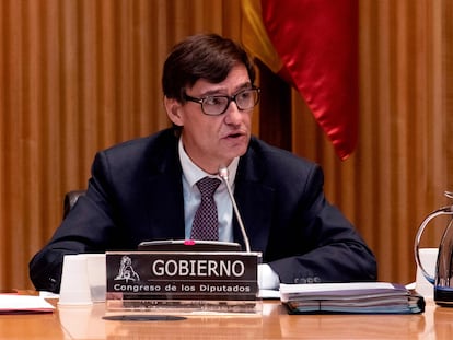 El ministro de Sanidad, Salvador Illa, durante su comparecencia en el Congreso.