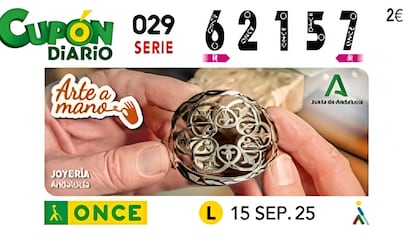Cupón premiado en el sorteo celebrado este lunes 15 de septiembre de 2025