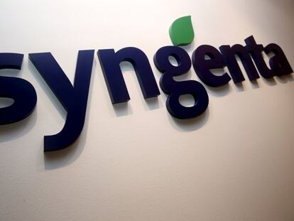 A Syngenta logo is pictured in their office in Singapore