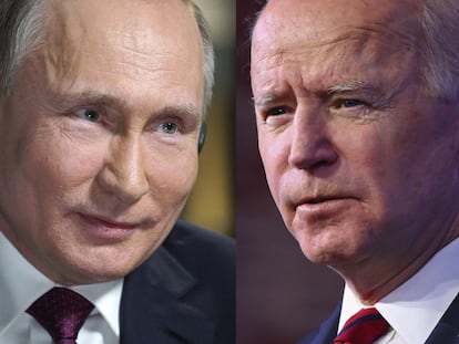 Montagem que mostra o presidente russo, Vladimir Putin, e o norte-americano, Joe Biden, que se reúnem nesta quarta-feira em Genebra (Suíça).