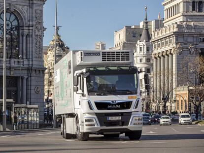 Un camión eléctrico de la marca MAN en Madrid.