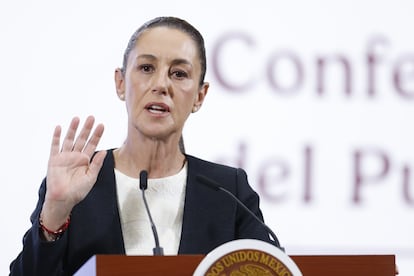 Claudia Sheinbaum en la conferencia de prensa matutina en Palacio Nacional.