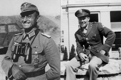 German Wehrmacht Major Josef Gangl (left) and US Captain John C. Lee. 