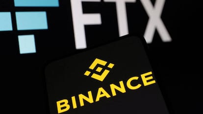 Los logos de FTX y Binance.