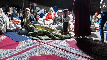 One of the tents located in the square of the Moulay Brahim mosque, where women and children spend the night.