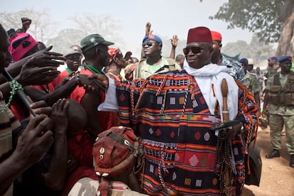 Former president Yahya Jammeh with followers at his Roots Home Coming festival at his birth village of Kanilai.