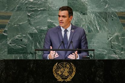 Pedro Sánchez, durante su intervención en la ONU este jueves.