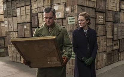 Matt Damon y Cate Blanchett, en &#039;Monuments men&#039;. Cortes&iacute;a de Columbia Pictures Industries y 20th Century Fox Film Corporation. 