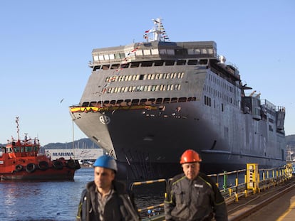 Botadura de un ferry en 2011 en el astillero Hijos de J. Barreras.