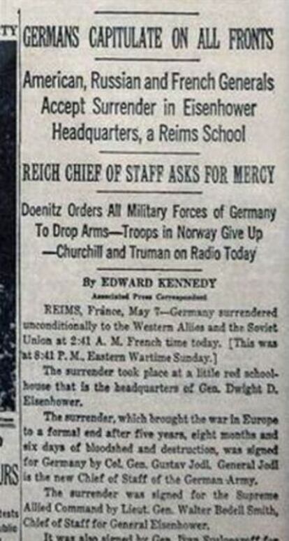 Así se publicó la noticia del fin de la II Guerra Mundial de Ed Kennedy.