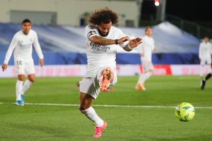 Marcelo, ante el Sevilla en Valdebebas.