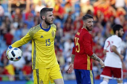 El portero de la selección española David de Gea durante el partido amistoso que disputan frente a Georgia.