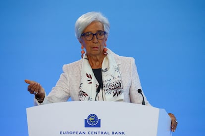 La presidenta del BCE, Christine Lagarde, durante la reunión de julio celebrada por la entidad en Fráncfort.