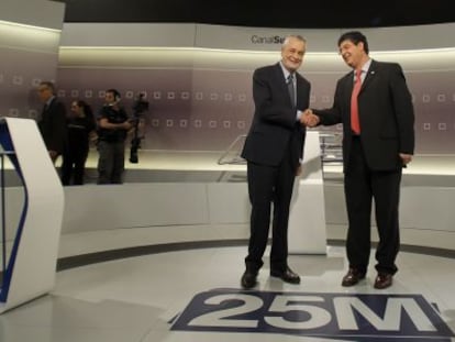 Gri&ntilde;&aacute;n (izquierda) y Diego Valderas, en el debate de Canal Sur.