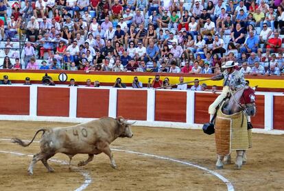 Un novillo de Prieto de la Cal, lidiado en Calasparra en 2018.