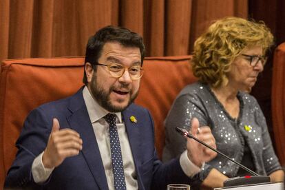 El vicepresidente de Economía, Pere Aragonès, en el Parlament.  