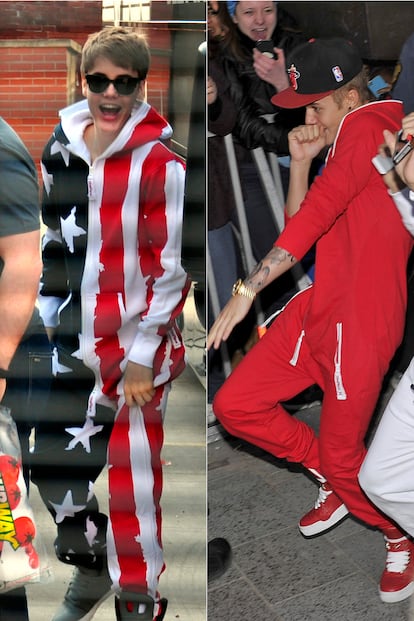 Justin Bieber, otros de los fieles a esta prenda. En rojo o la versión americana más patriótica.