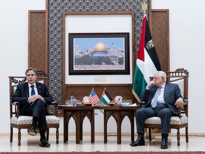 El secretario de Estado de EE UU, Antony Blinken, y el presidente palestino, Mahmud Abbas, el 25 de mayo de 2021 en Ramala.