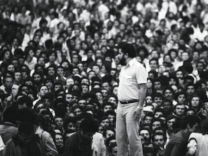 Lula durante greve na década de 1980.