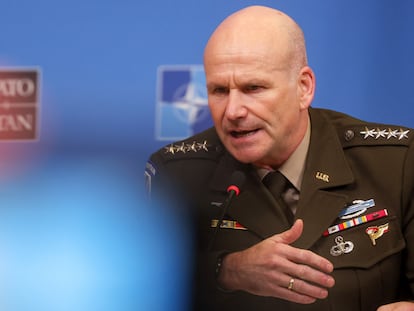 Supreme Allied Commander Europe, General Christopher Cavoli gives a press conference following NATO Military Chiefs of Defence meeting in Brussels, Belgium, January 18, 2024.