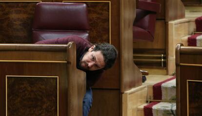 El l&iacute;der de Podemos, Pablo Iglesias, en el Congreso.
 