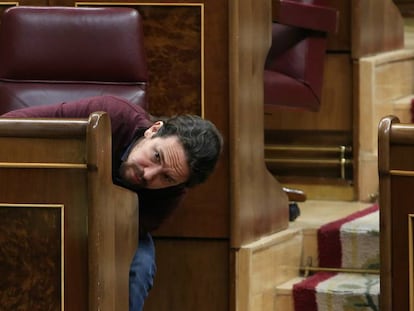 El l&iacute;der de Podemos, Pablo Iglesias, en el Congreso.
 