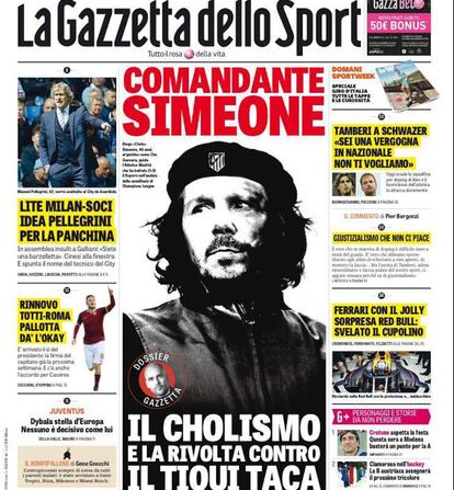 La portada de 'La Gazzetta dello Sport', dedicada a Diego Simeone.