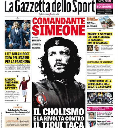 La portada de 'La Gazzetta dello Sport', dedicada a Diego Simeone.