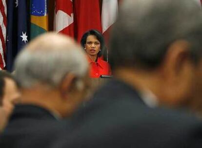 Condoleezza Rice, en su intervención en la reunión de los países más contaminantes, ayer en Washington.