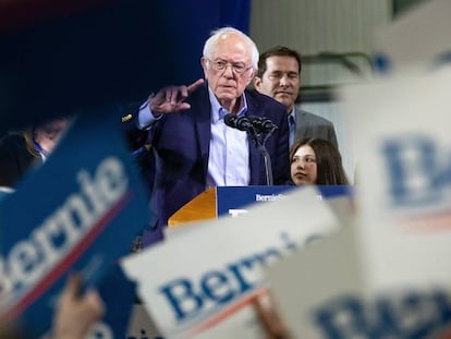 Bernie Sanders, durante el mitin de este martes en Vermont.