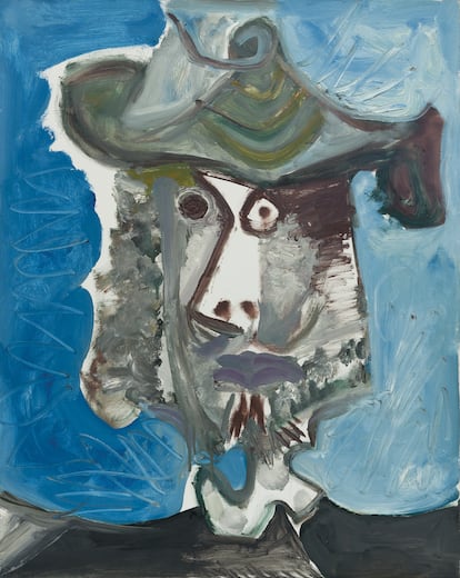 'Tête d'homme' (Cabeza de hombre), Mougins, 14 de abril de 1972. Pablo Picasso. Óleo sobre lienzo. 81 x 65 cm. Zervos XXXIII-358 (Tête de mousquetaire). Fundación Almine y Bernard Ruiz-Picasso, Madrid.

