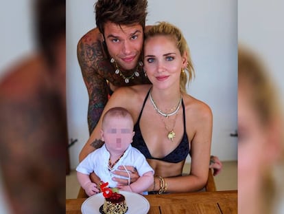 El rapero Fedez, la 'influencer' Chiara Ferragni y su hijo Leone.