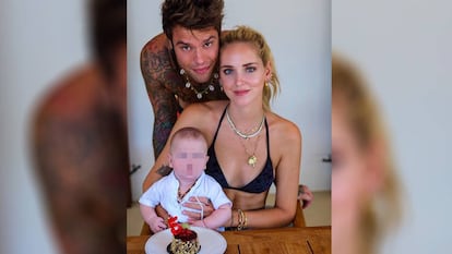 El rapero Fedez, la 'influencer' Chiara Ferragni y su hijo Leone.