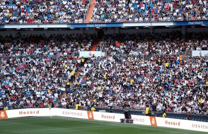 La grada del Bernabéu, durante la presentación de Hazard.