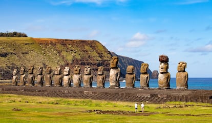 Estatuas moai en la Isla de Pascua, Chile.