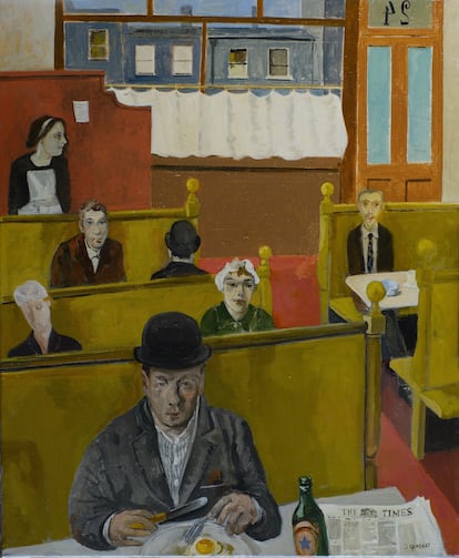 La pieza 'Solitary diner', 2025, de Simon Quadrat, en la galería Rafael Pérez Hernando.
