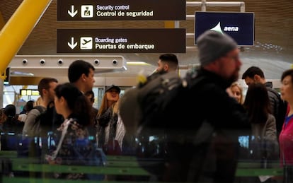 Passengers at the Madrid airport.