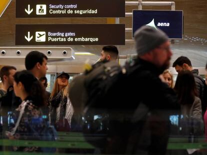 Passengers at the Madrid airport.